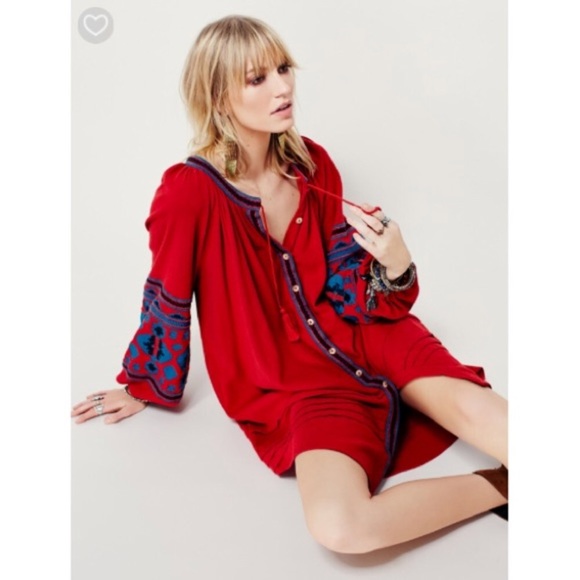 Free People - In the Clear Embroidered Midi - Red - fits Size S M L - Picture 3 of 8